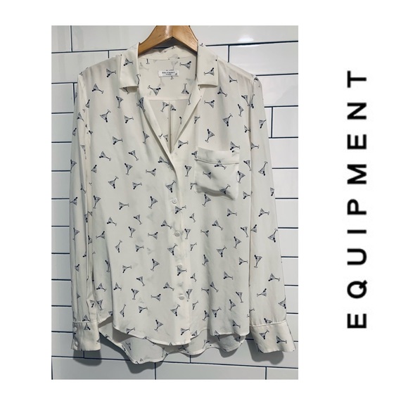 Equipment  Martini print 100% silk Blouse L - Picture 5 of 7